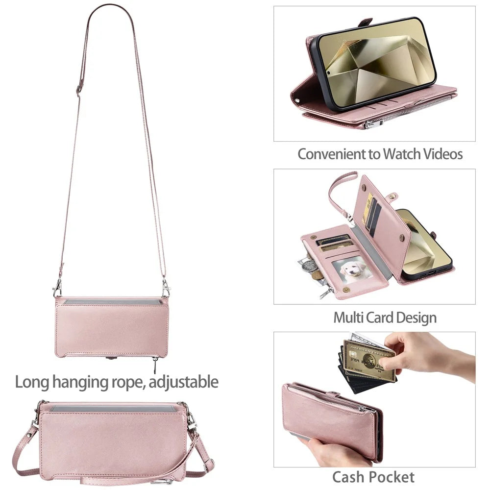 015 Style For Samsung Galaxy A34 5G Case Shockproof Leather Wallet Phone Cover with Straps - Rose Gold - 5