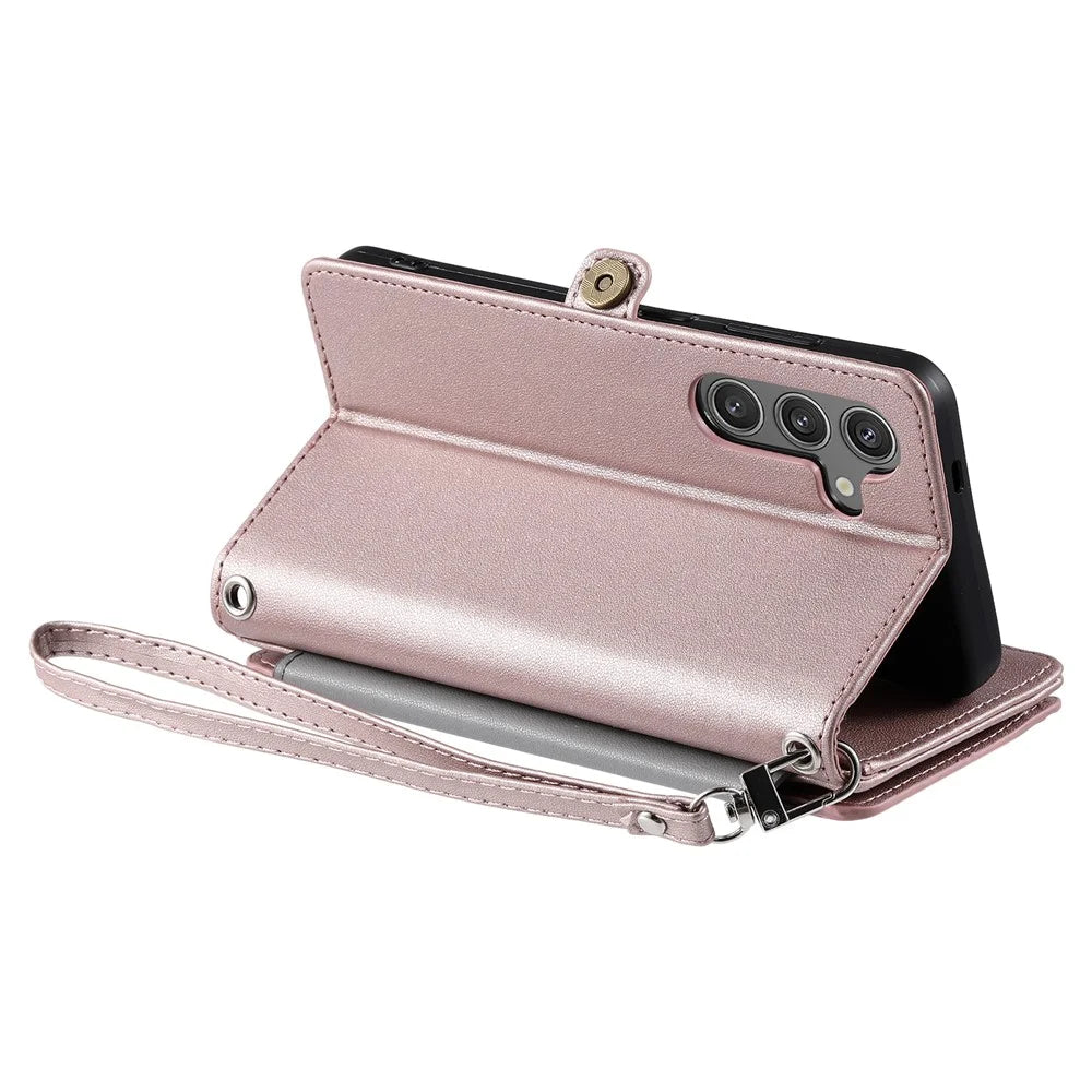 015 Style For Samsung Galaxy A34 5G Case Shockproof Leather Wallet Phone Cover with Straps - Rose Gold - 6