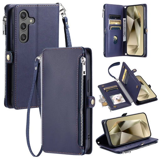 015 Style For Samsung Galaxy A25 5G (Global) (161.0 X 76.5 X 8.3mm) Phone Case Leather Wallet Cover - Blue - 1