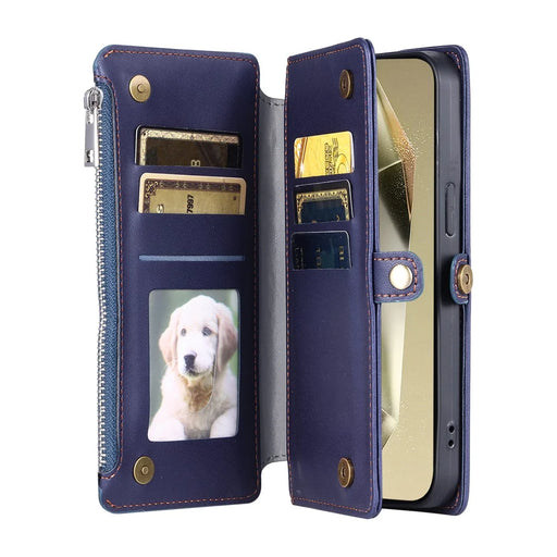 015 Style For Samsung Galaxy A25 5G (Global) (161.0 X 76.5 X 8.3mm) Phone Case Leather Wallet Cover - Blue - 2