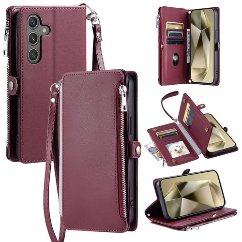015 Style For Samsung Galaxy A15 5G / A15 4G Zipper Wallet Case Leather Phone Cover - Wine Red - 1
