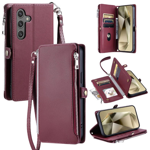 015 Style For Samsung Galaxy A15 5G / A15 4G Zipper Wallet Case Leather Phone Cover - Wine Red - 1
