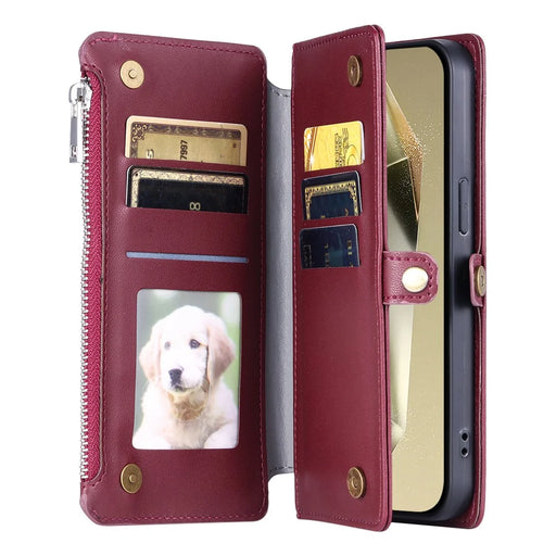 015 Style For Samsung Galaxy A15 5G / A15 4G Zipper Wallet Case Leather Phone Cover - Wine Red - 2