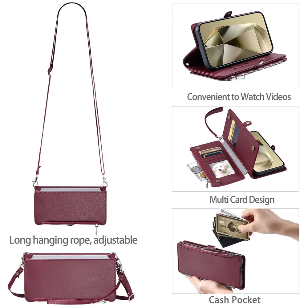 015 Style For Samsung Galaxy A15 5G / A15 4G Zipper Wallet Case Leather Phone Cover - Wine Red - 5