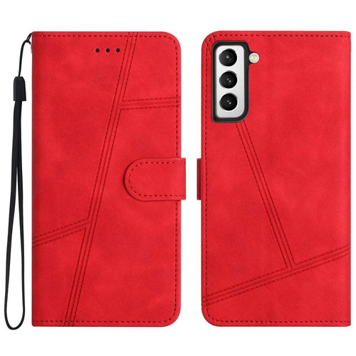 For Samsung Galaxy S21+ 5G Skin-touch Feeling Lines Decor Vintage PU Leather Flip Cover Anti-scratch Anti-drop Phone Stand Wallet Case - Red - 1