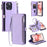 015 Style For iPhone 16 Pro Max Wallet Case Anti-Scratch Leather Phone Cover with Straps - Purple - 1
