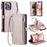 015 Style For iPhone 15 Pro Stand Case Leather Zipper Pocket Phone Cover with Strap - Rose Gold - 1