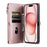 015 Style For iPhone 15 Pro Stand Case Leather Zipper Pocket Phone Cover with Strap - Rose Gold - 2