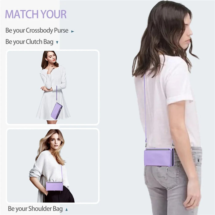 015 Style For iPhone 15 Leather Case Zipper Pocket Shockproof Phone Cover - Purple - 7