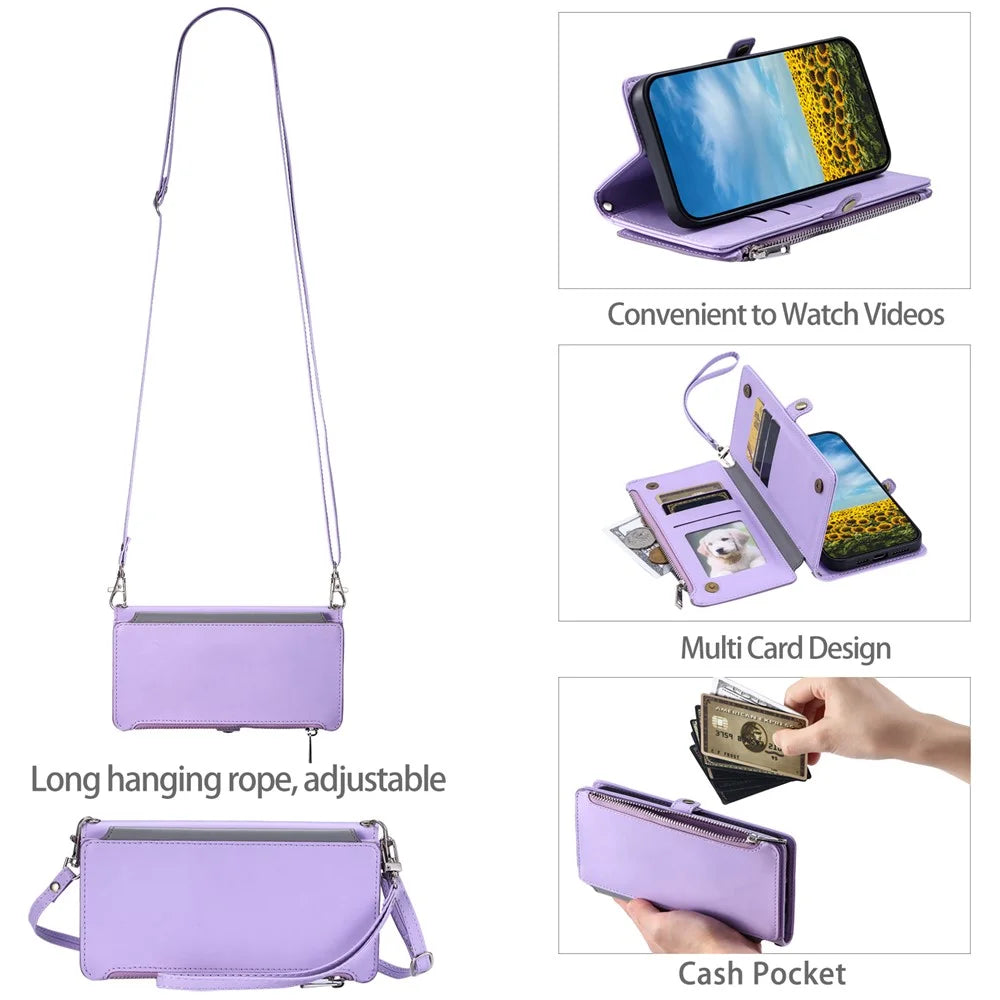 015 Style For Google Pixel 8a Wallet Case Drop-Proof Leather Phone Cover - Purple - 5