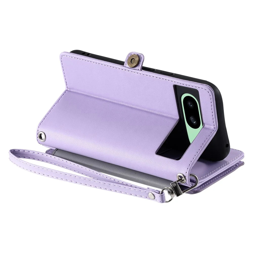 015 Style For Google Pixel 8a Wallet Case Drop-Proof Leather Phone Cover - Purple - 6