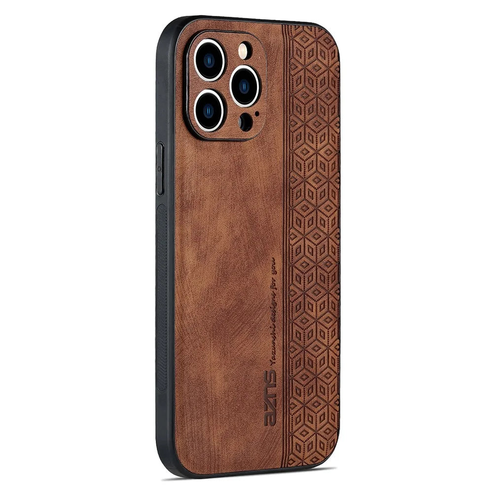 AZNS For iPhone 16 Pro Max Case Anti-Drop PU Leather+TPU Phone Cover - Brown - 1