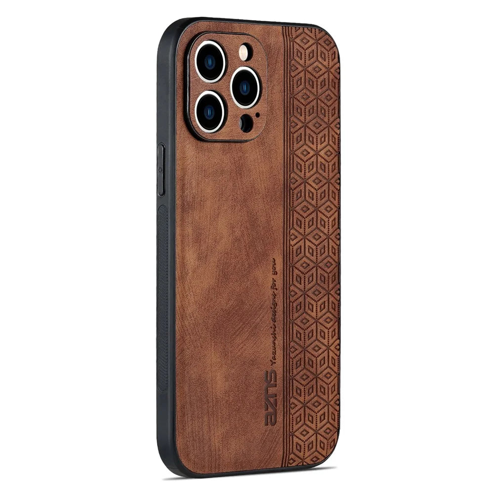 AZNS For iPhone 16 Pro Case Protective PU Leather Covered TPU Phone Shell - Brown - 1