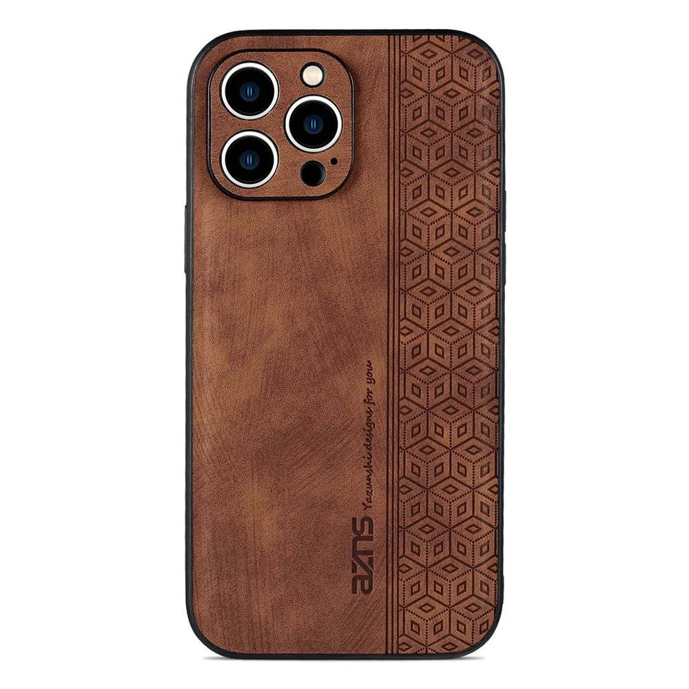 AZNS For iPhone 16 Pro Case Protective PU Leather Covered TPU Phone Shell - Brown - 3