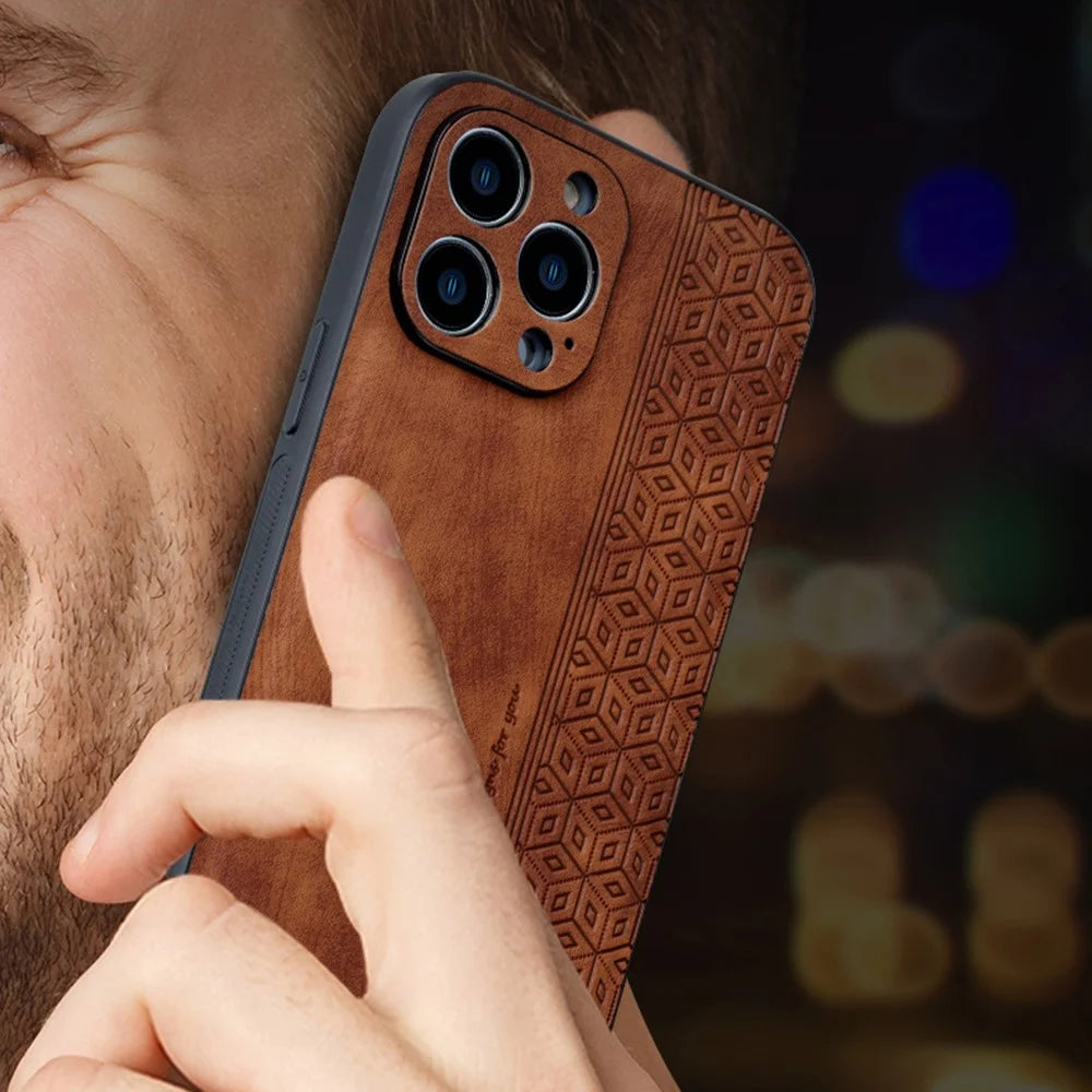 AZNS For iPhone 16 Pro Case Protective PU Leather Covered TPU Phone Shell - Brown - 4