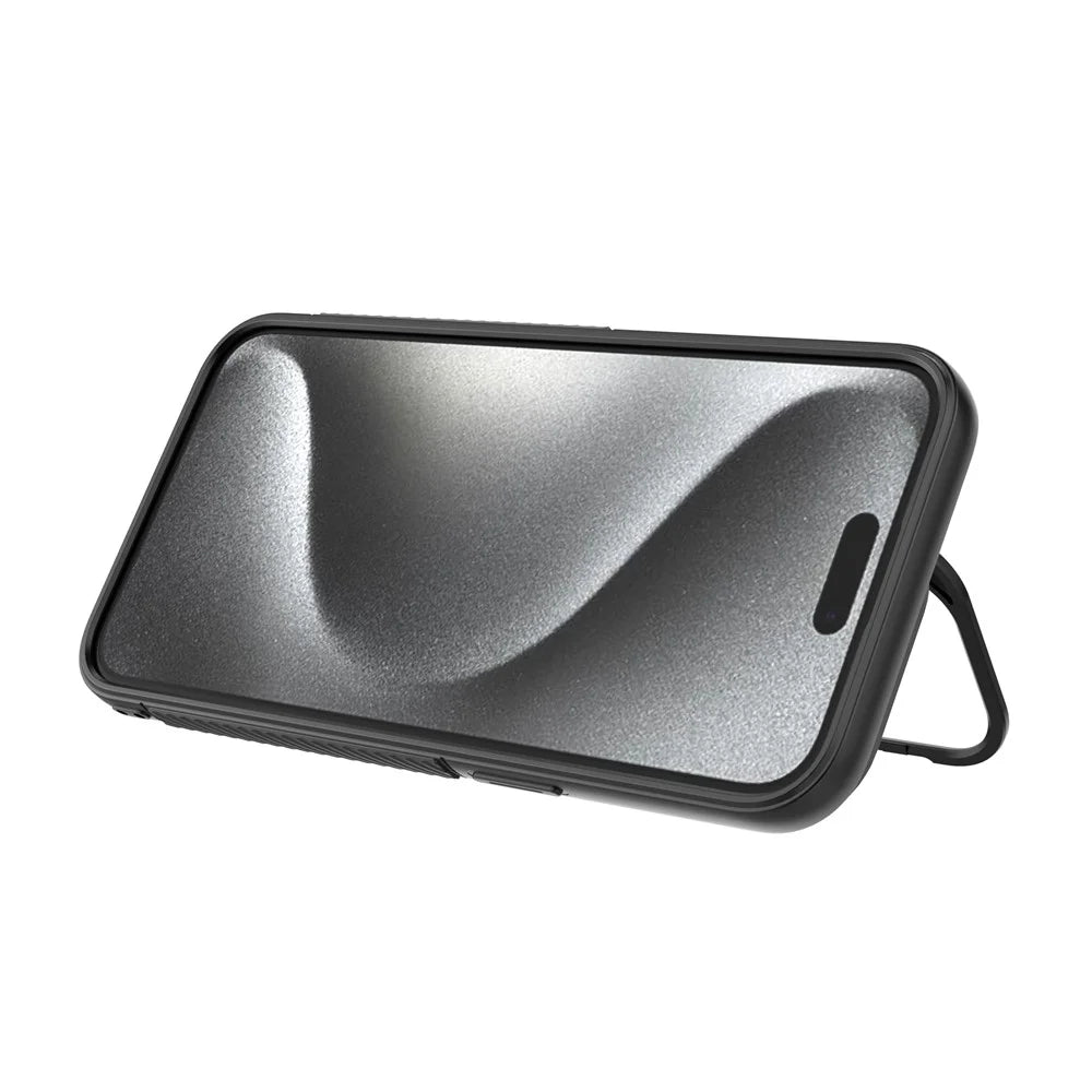 For iPhone 16 Pro Max Case PC Kickstand Ripple Texture TPU Phone Cover Compatible with MagSafe - Black - 2