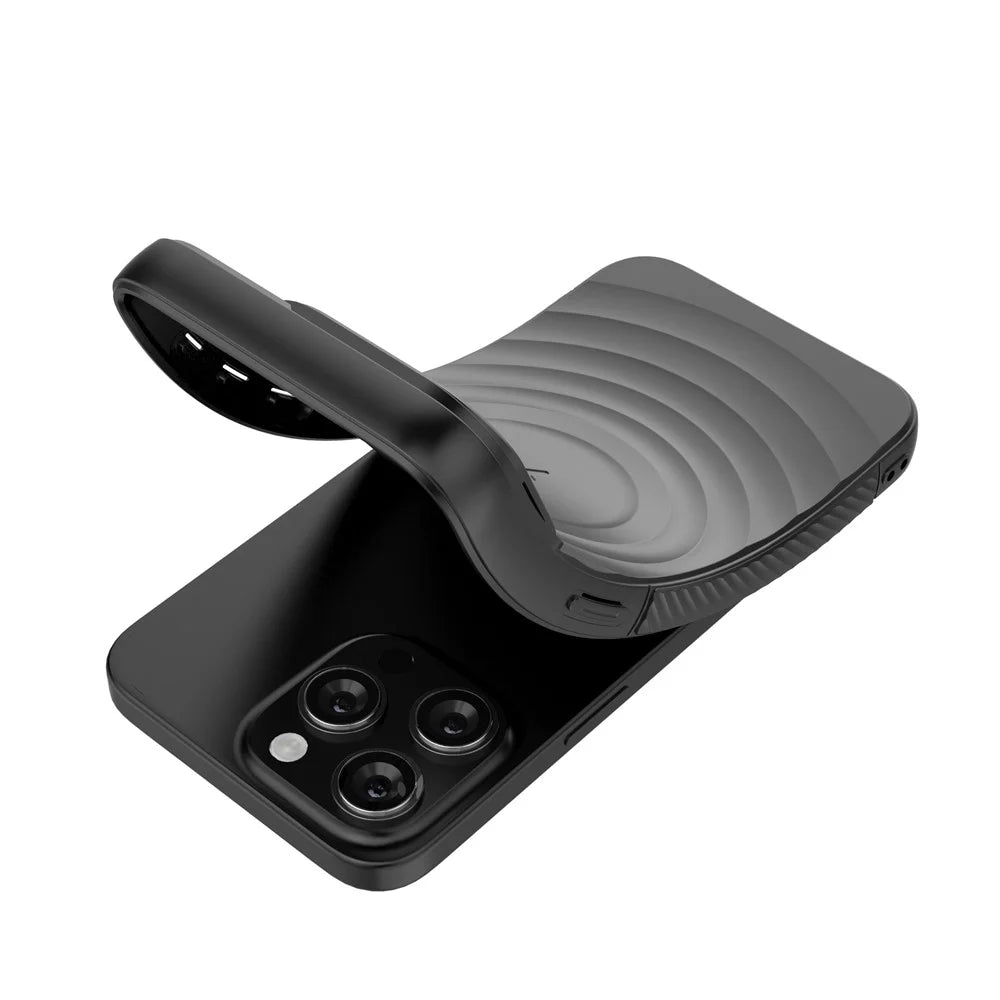 For iPhone 16 Pro Magnetic Case PC Kickstand Ripple Texture TPU Phone Cover - Black - 3