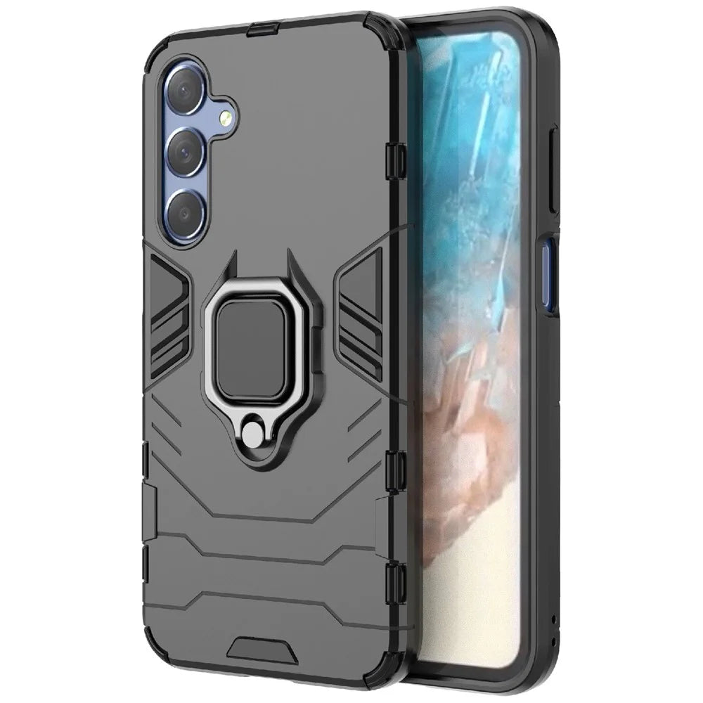 For Samsung Galaxy M35 5G Case Ring Kickstand PC+TPU Protective Phone Cover - Black - 1