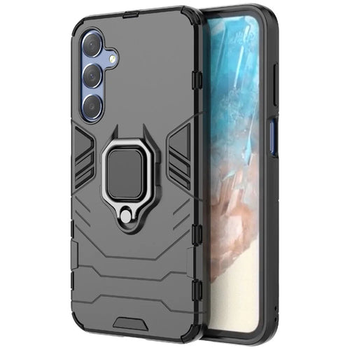 For Samsung Galaxy M35 5G Case Ring Kickstand PC+TPU Protective Phone Cover - Black - 1