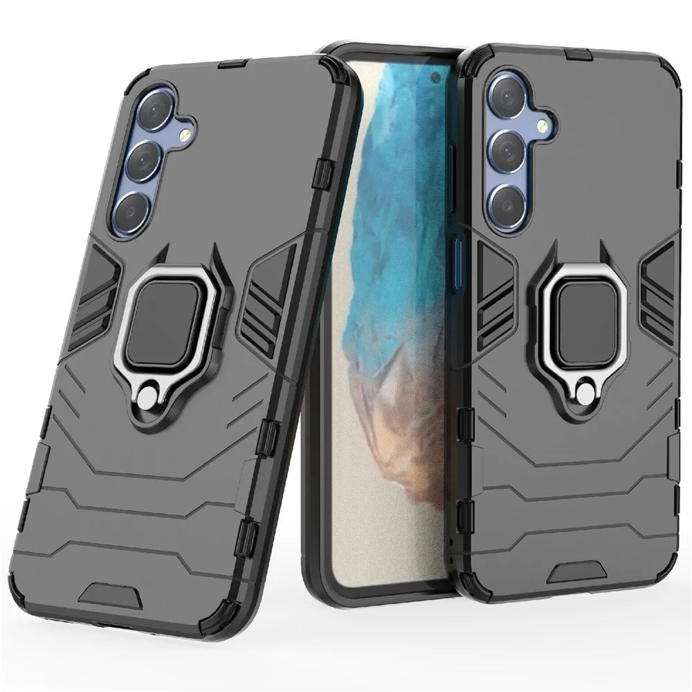 For Samsung Galaxy M35 5G Case Ring Kickstand PC+TPU Protective Phone Cover - Black - 3