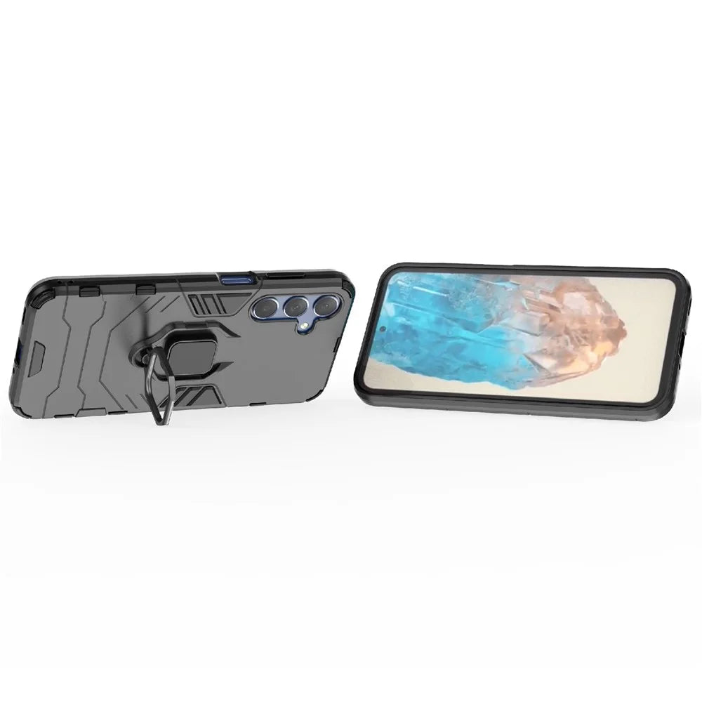 For Samsung Galaxy M35 5G Case Ring Kickstand PC+TPU Protective Phone Cover - Black - 4
