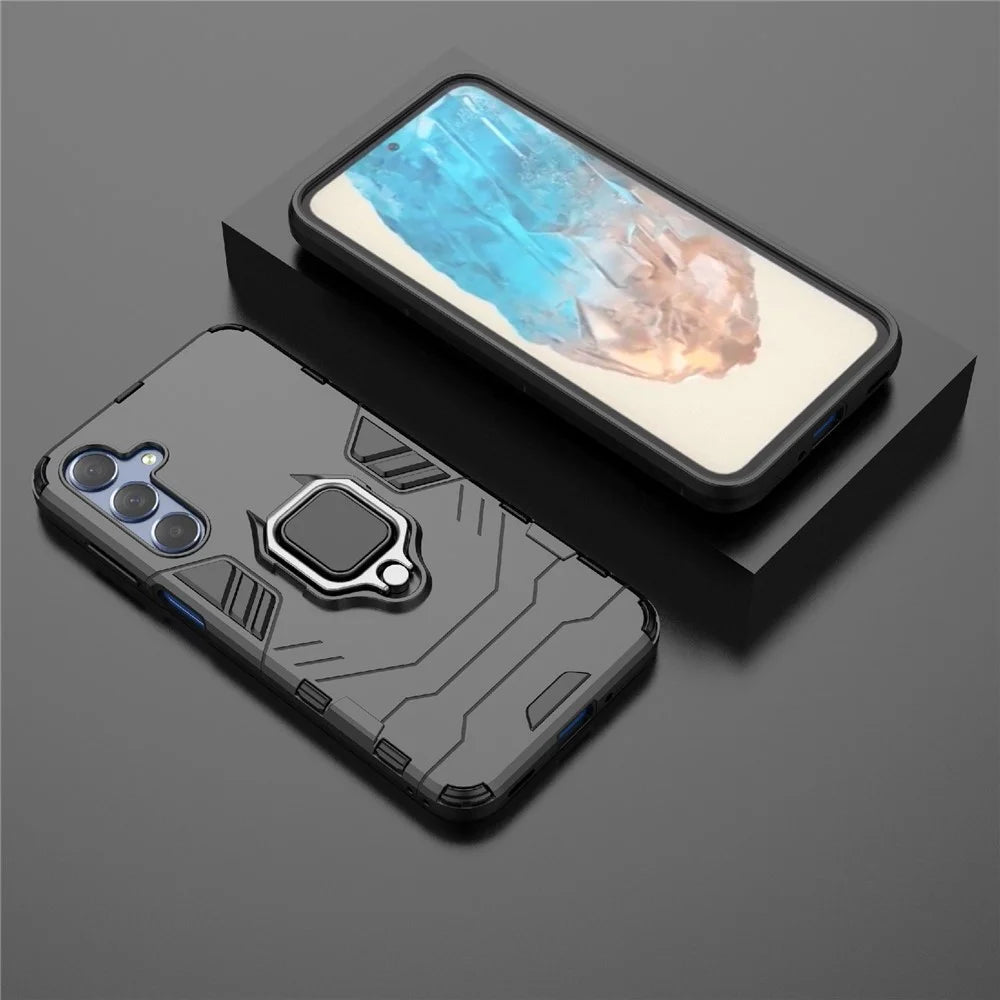 For Samsung Galaxy M35 5G Case Ring Kickstand PC+TPU Protective Phone Cover - Black - 6