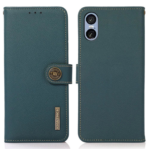 KHAZNEH For Sony Xperia 5 VI Wallet Case Genuine Cow Leather Phone Cover RFID Blocking - Green - 1