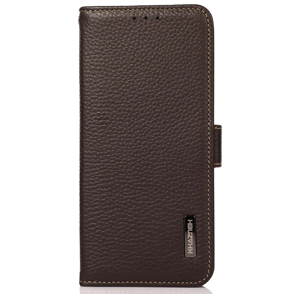 KHAZNEH For OnePlus Nord CE4 Lite 5G / Oppo K12x 5G (China) Phone Case Genuine Cow Leather Cover RFID Blocking - Brown - 6
