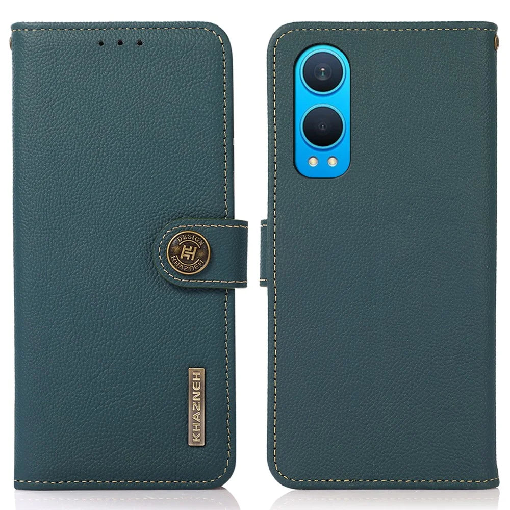 KHAZNEH For OnePlus Nord CE4 Lite 5G / Oppo K12x 5G (China) Phone Case Genuine Cow Leather Wallet Cover - Green - 1