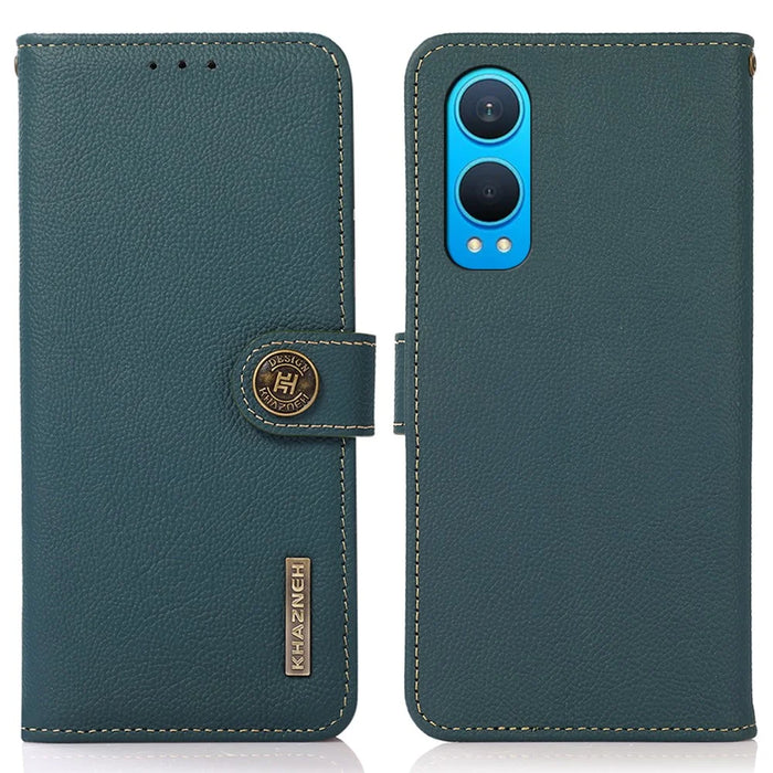 KHAZNEH For OnePlus Nord CE4 Lite 5G / Oppo K12x 5G (China) Phone Case Genuine Cow Leather Wallet Cover - Green - 1