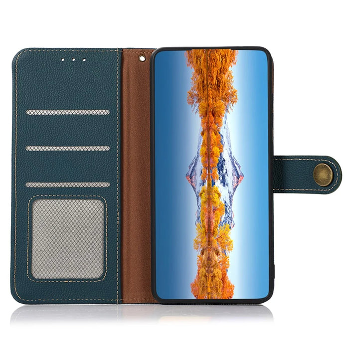 KHAZNEH For OnePlus Nord CE4 Lite 5G / Oppo K12x 5G (China) Phone Case Genuine Cow Leather Wallet Cover - Green - 4
