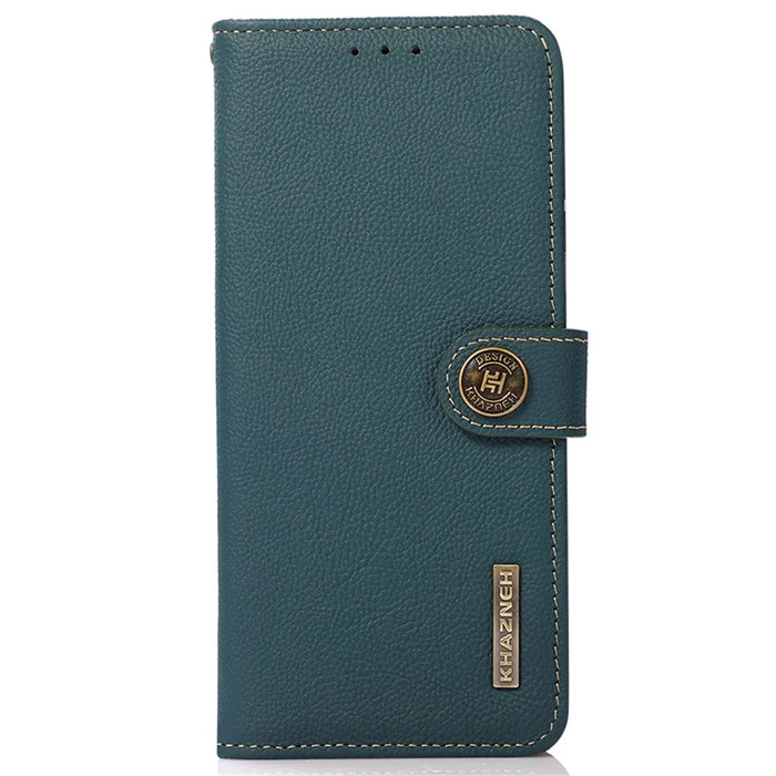 KHAZNEH For OnePlus Nord CE4 Lite 5G / Oppo K12x 5G (China) Phone Case Genuine Cow Leather Wallet Cover - Green - 7