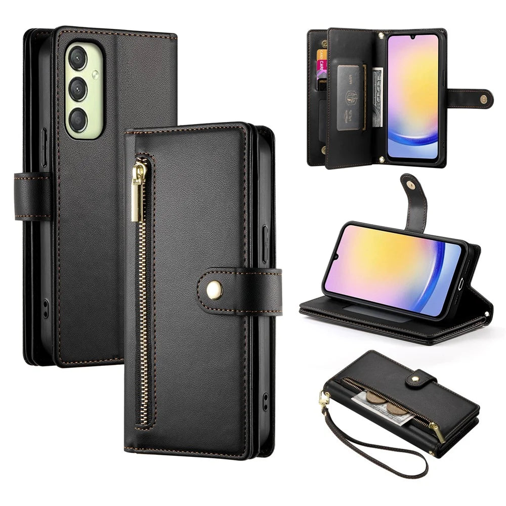 DF-011 For Samsung Galaxy A25 5G (Global) (161.0 X 76.5 X 8.3mm) Leather Case Crossbody Phone Bag - Black - 1