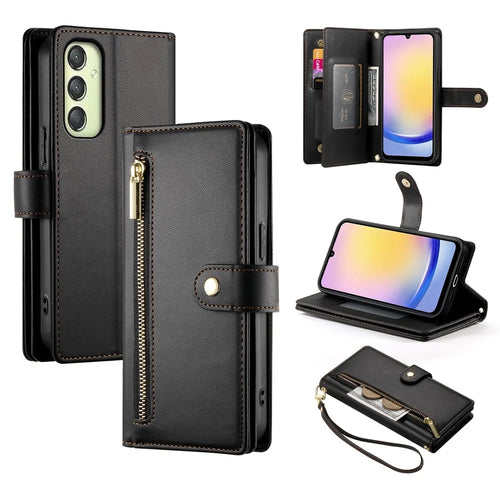 DF-011 For Samsung Galaxy A25 5G (Global) (161.0 X 76.5 X 8.3mm) Leather Case Crossbody Phone Bag - Black - 1