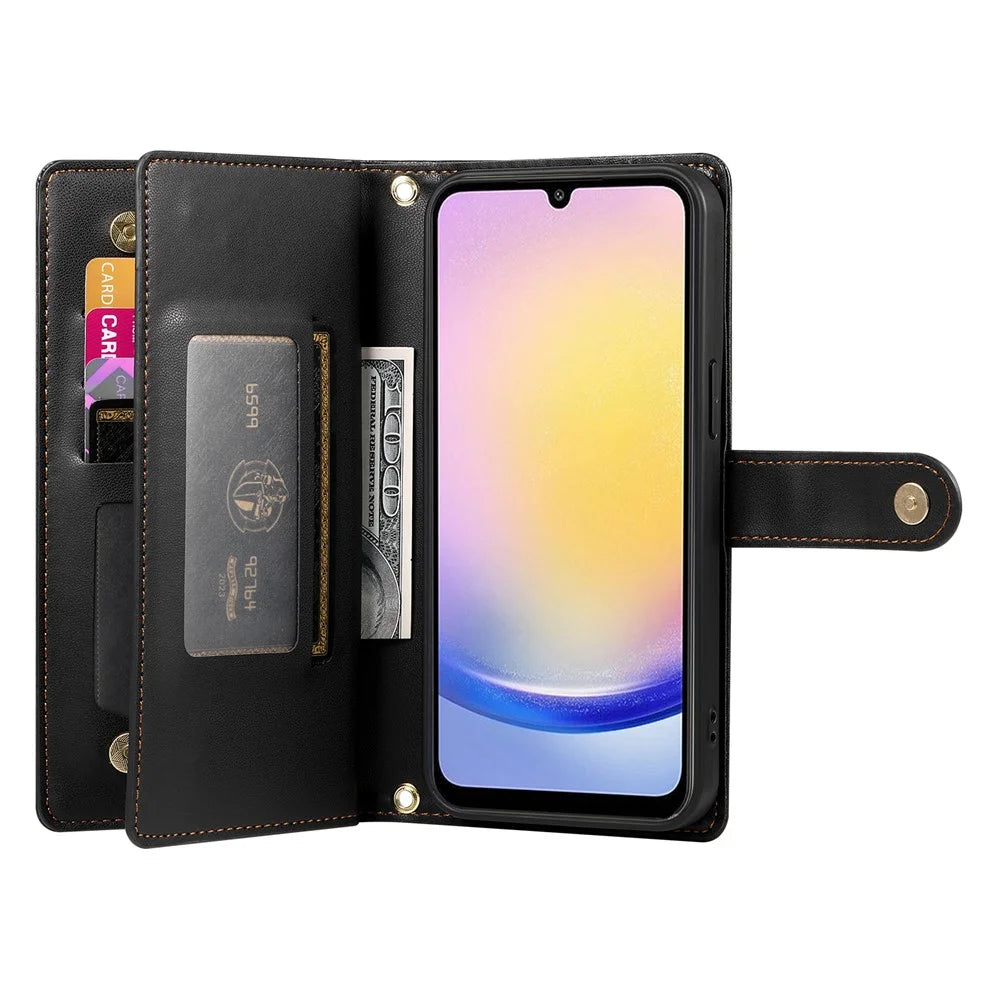 DF-011 For Samsung Galaxy A25 5G (Global) (161.0 X 76.5 X 8.3mm) Leather Case Crossbody Phone Bag - Black - 2