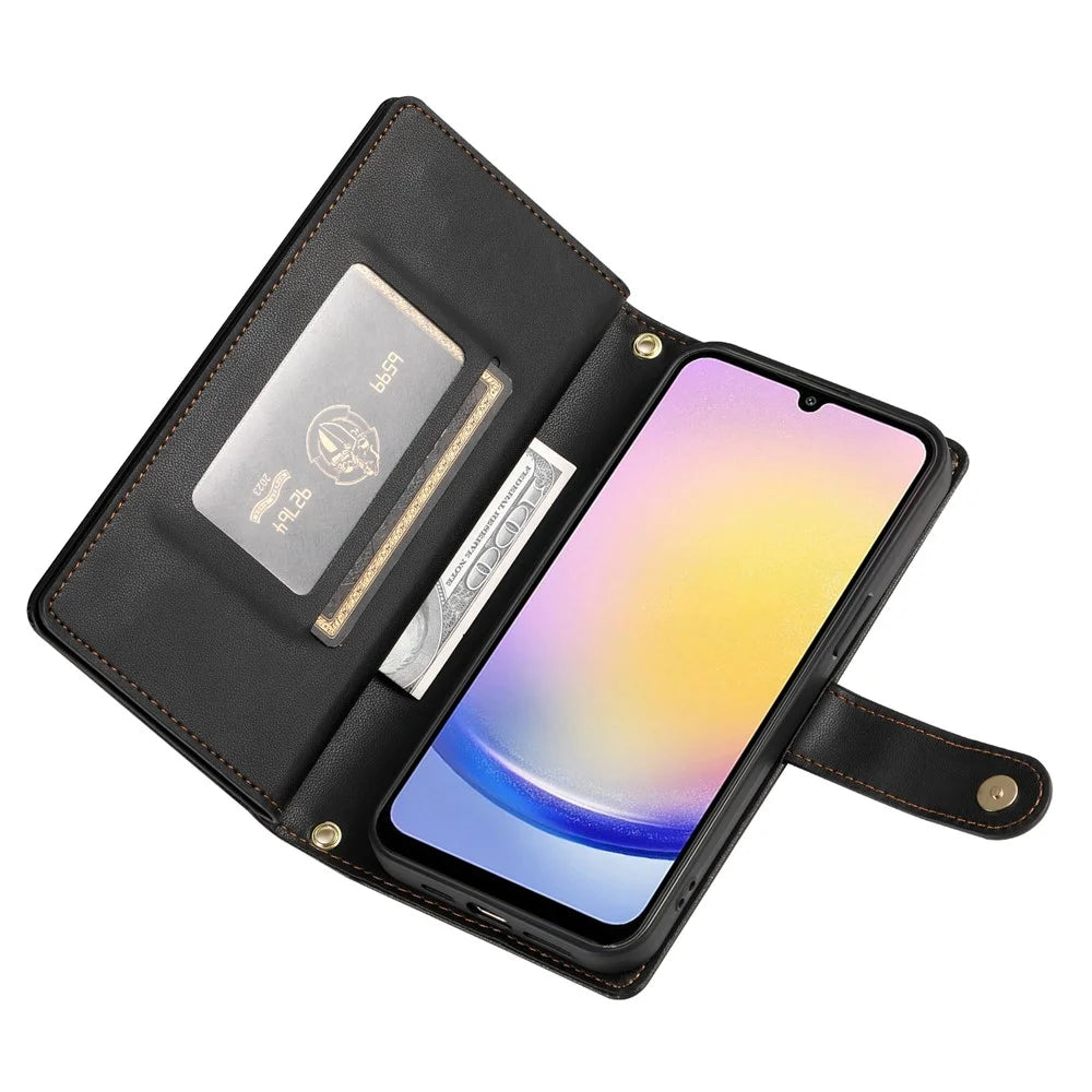DF-011 For Samsung Galaxy A25 5G (Global) (161.0 X 76.5 X 8.3mm) Leather Case Crossbody Phone Bag - Black - 3