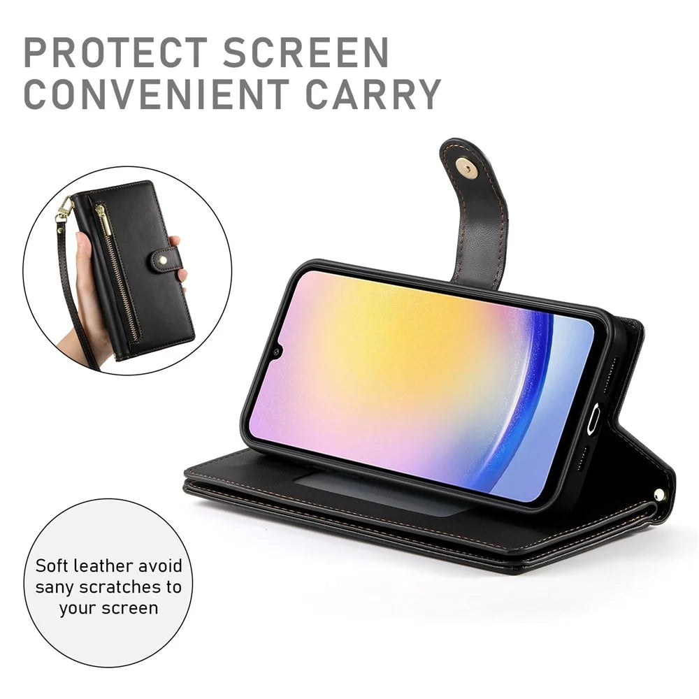 DF-011 For Samsung Galaxy A25 5G (Global) (161.0 X 76.5 X 8.3mm) Leather Case Crossbody Phone Bag - Black - 4