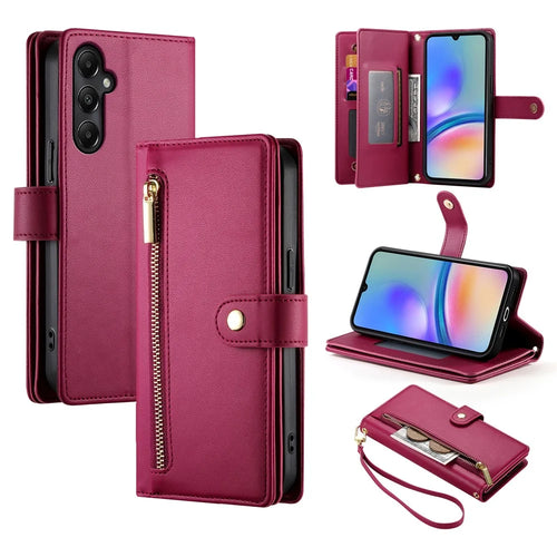 DF-011 For Samsung Galaxy A05s 4G Leather Case Zipper Wallet Crossbody Phone Bag - Red - 1