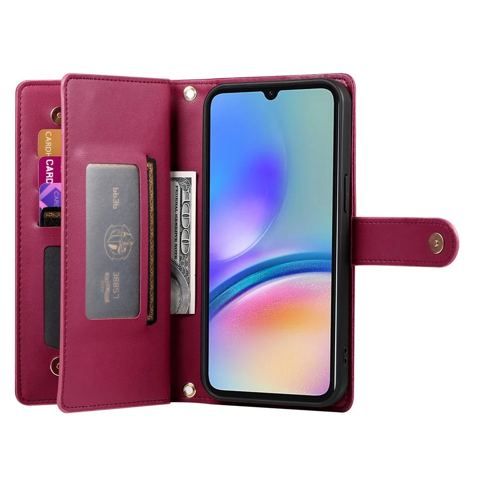 DF-011 For Samsung Galaxy A05s 4G Leather Case Zipper Wallet Crossbody Phone Bag - Red - 2