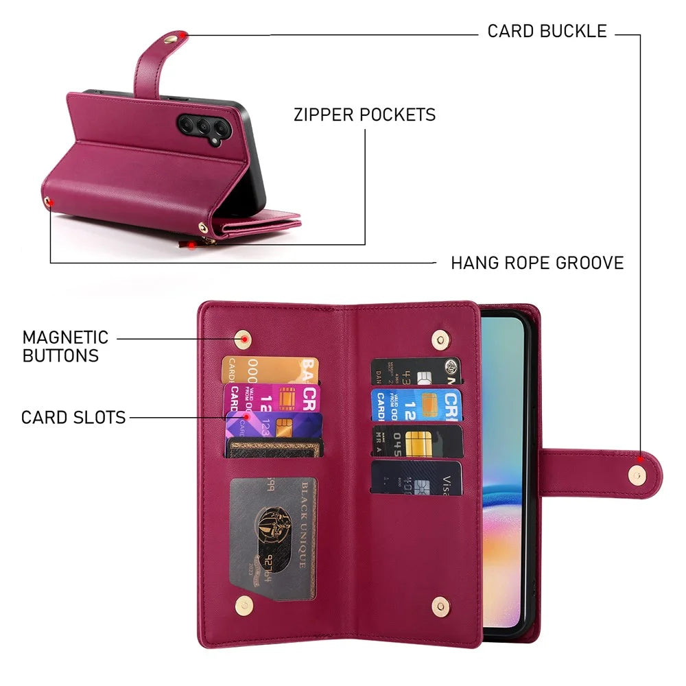DF-011 For Samsung Galaxy A05s 4G Leather Case Zipper Wallet Crossbody Phone Bag - Red - 6