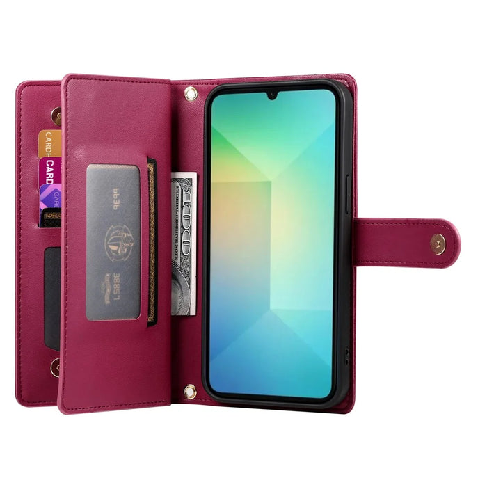 DF-011 For Samsung Galaxy A05 4G Case Zipper Pocket Flip Leather Phone Cover with Shoulder Strap - Red - 3
