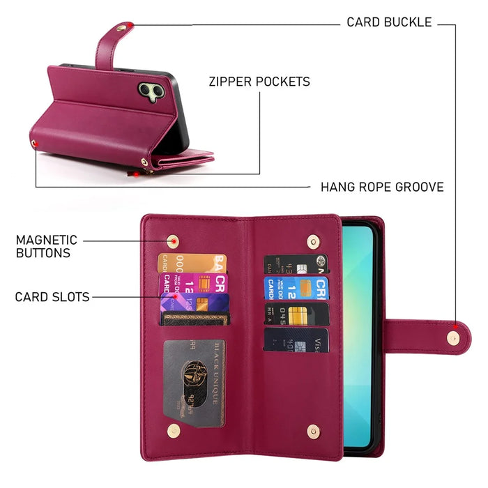 DF-011 For Samsung Galaxy A05 4G Case Zipper Pocket Flip Leather Phone Cover with Shoulder Strap - Red - 5