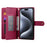 DF-011 For iPhone 15 Pro Case Zipper Leather Phone Cover with Shoulder Strap and Hand Strap - Red - 2