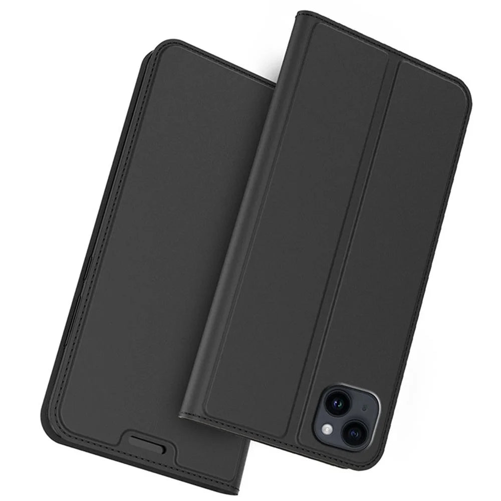 For iPhone 13 Case Leather Phone Cover Stand with Hidden Magnetic Closure - Black - 1
