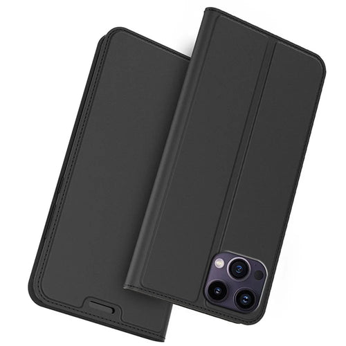 For iPhone 13 Pro Max Case Stand Leather Phone Cover with Card Holder Built-In Magnetic Closure - Black - 1