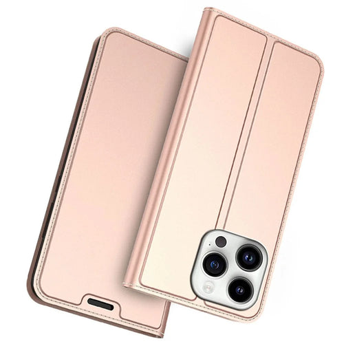 For iPhone 13 Pro Case Card Holder Stand Leather Phone Cover Magnetic Absorption - Rose Gold - 1