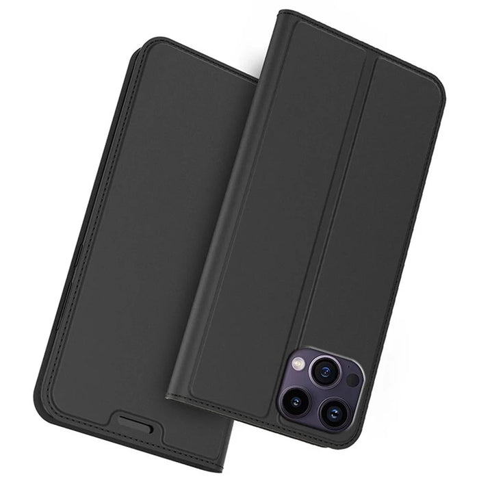 For iPhone 14 Pro Max Case Magnetic Closure Flip Leather Phone Cover Card Holder - Black - 1