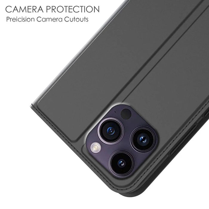 For iPhone 14 Pro Max Case Magnetic Closure Flip Leather Phone Cover Card Holder - Black - 5
