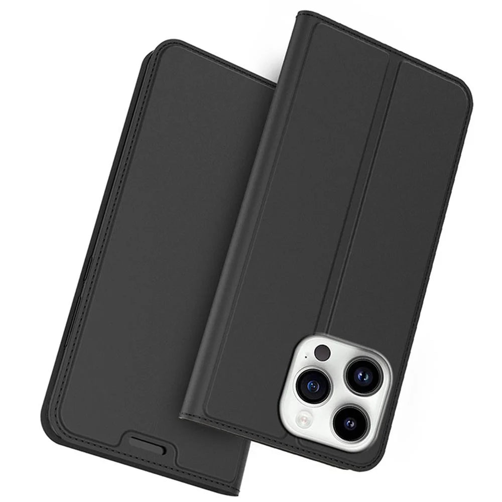 For iPhone 14 Pro Case Magnetic Closure Shockproof Leather Phone Cover Card Holder - Black - 1