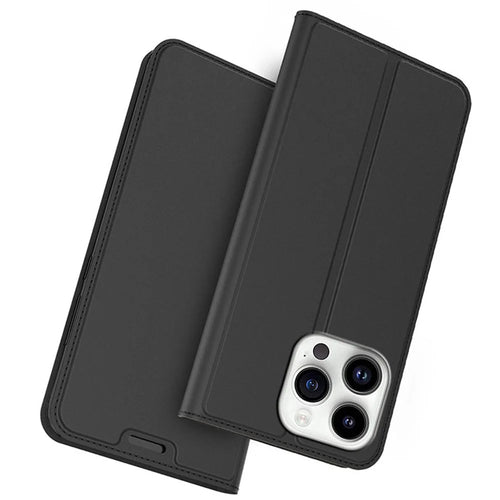 For iPhone 14 Pro Case Magnetic Closure Shockproof Leather Phone Cover Card Holder - Black - 1